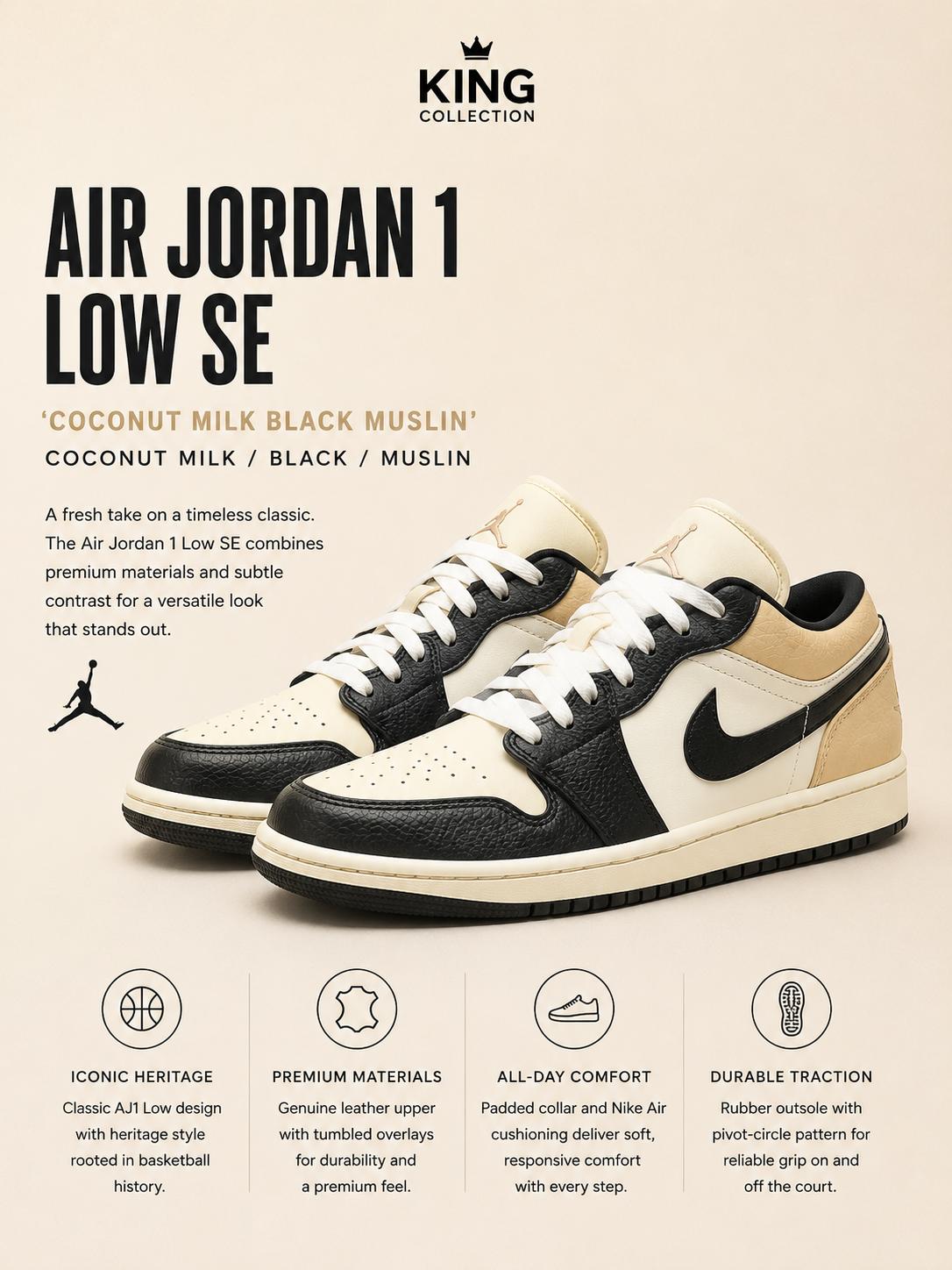 Nike Air Jordan 1 Low SE Coconut Milk Black Muslin