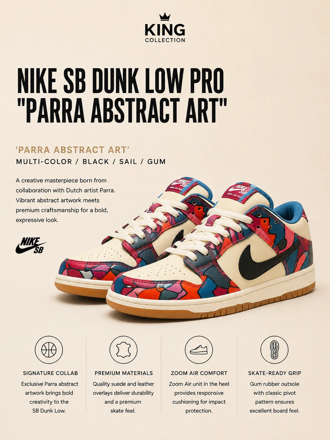 NIKE SB DUNK LOW PRO PARRA ABSTRACT ART